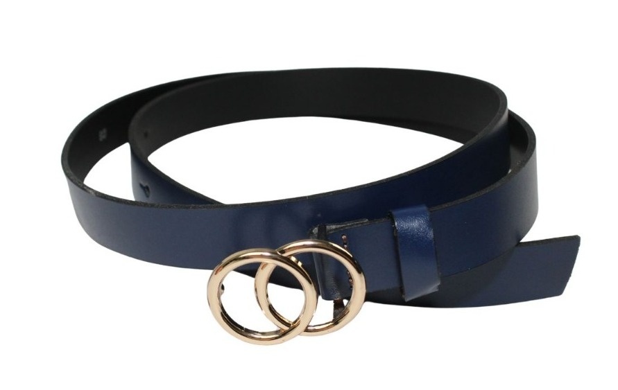 Pasek Damski Skórzany Arucce (PL) Skóra Licowa EXTRA 25 mm GRANATOWY Złota Ozdobna Klamra Na Bolczyk