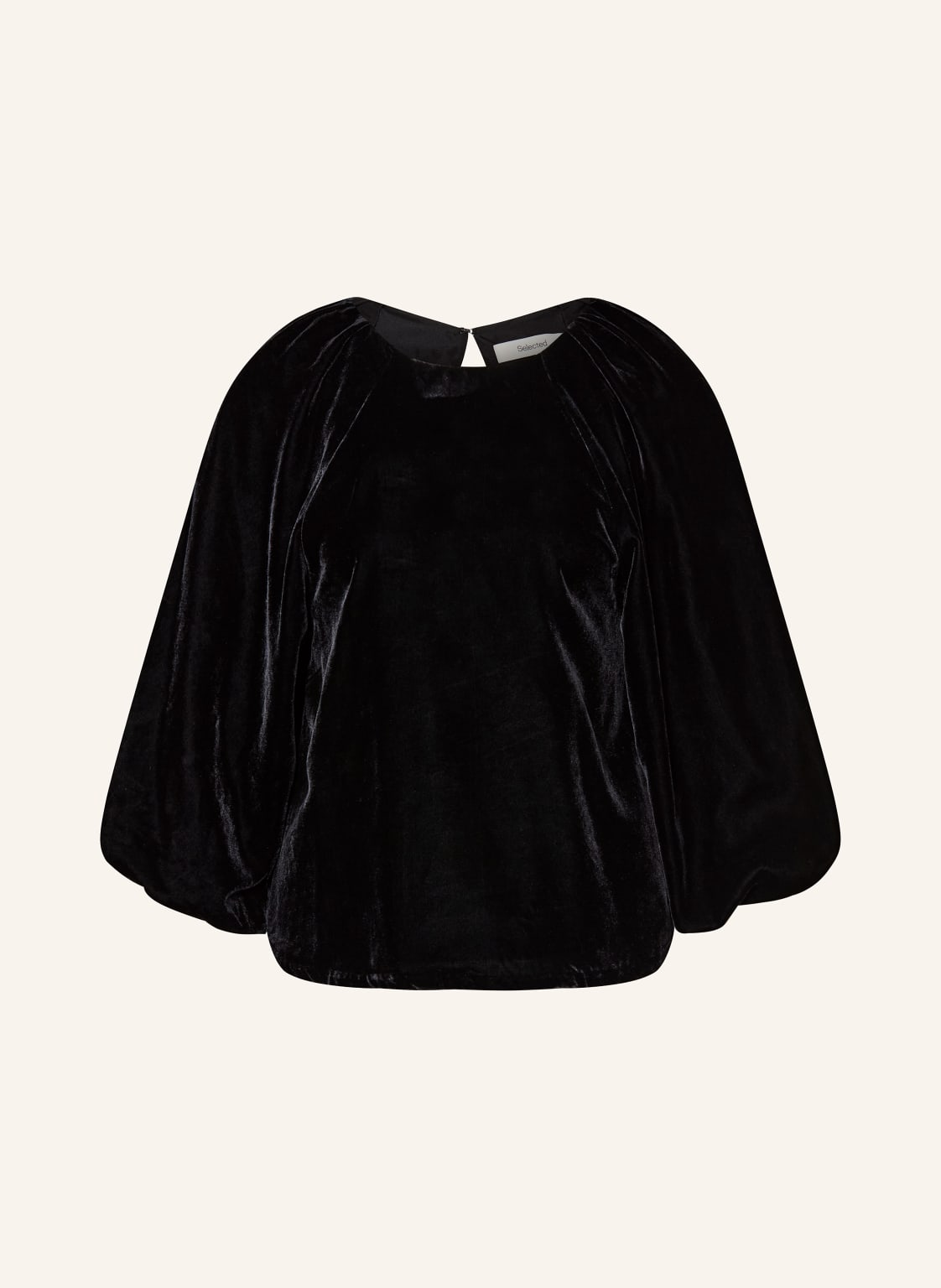 Selected Femme Bluzka Z Aksamitu Z Rękawami 3/4 schwarz