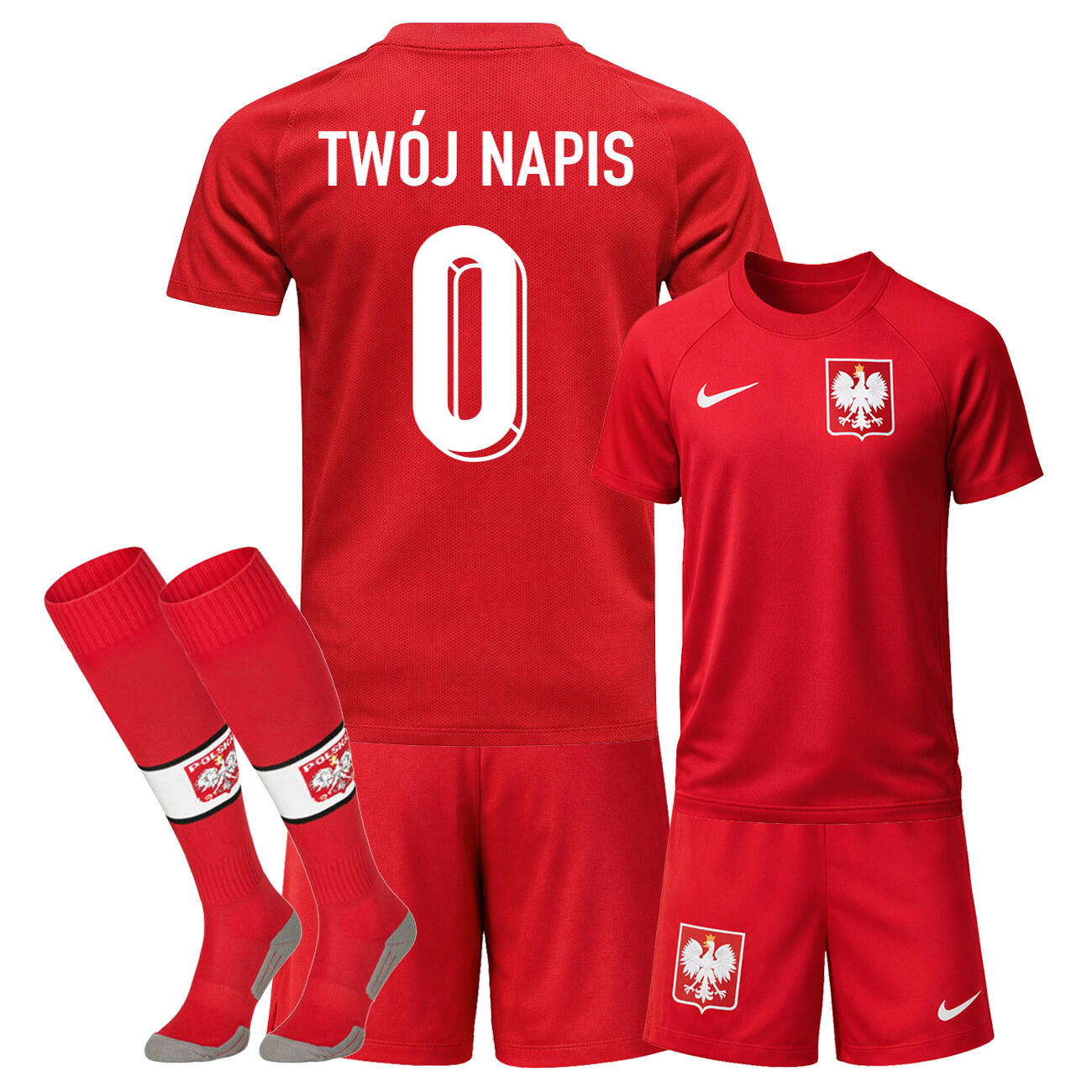 NIKE Strój piłkarski 3w1 kibica Polska + Getry TWÓJ NAPIS reprezentacji