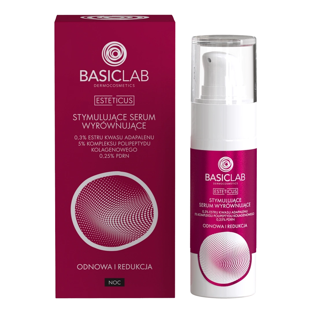 BasicLab Esteticus stymulujące serum wyrównujące na noc 0,3% estru kwasu adapalenu Odnowa i Redukcja 30 ml