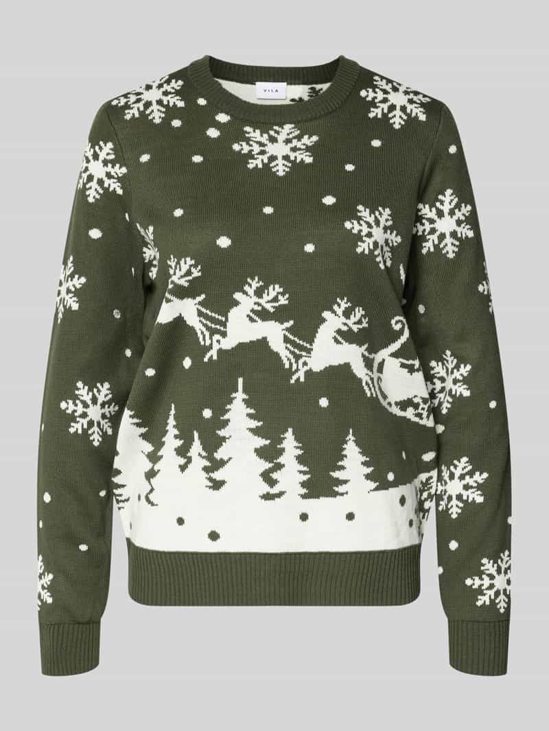 Sweter z dzianiny z okrągłym dekoltem model ‘SNOWI’