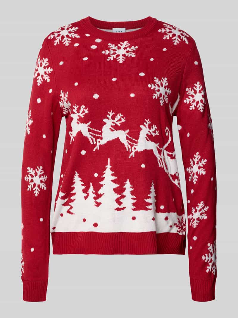 Sweter z dzianiny z okrągłym dekoltem model ‘SNOWI’