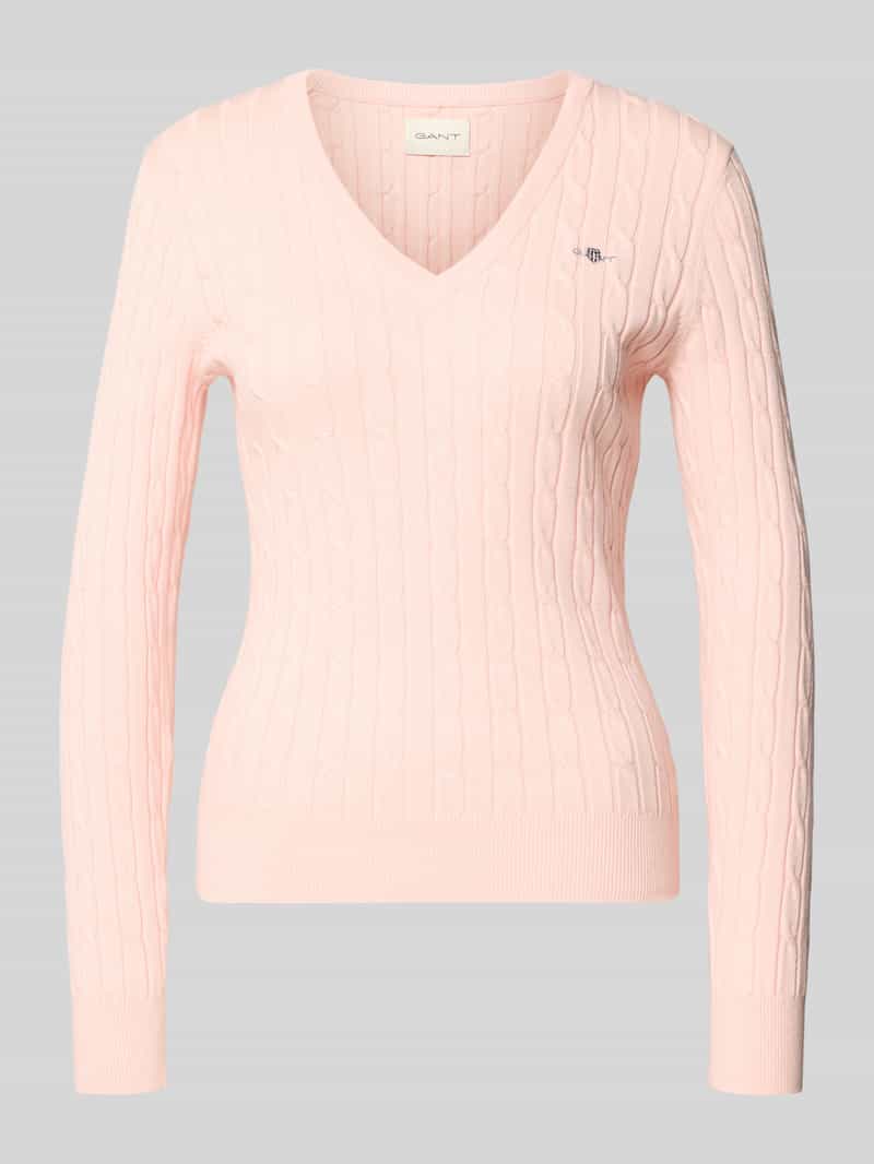 Sweter z dzianiny ze ściegiem warkoczowym i wyhaftowanym logo