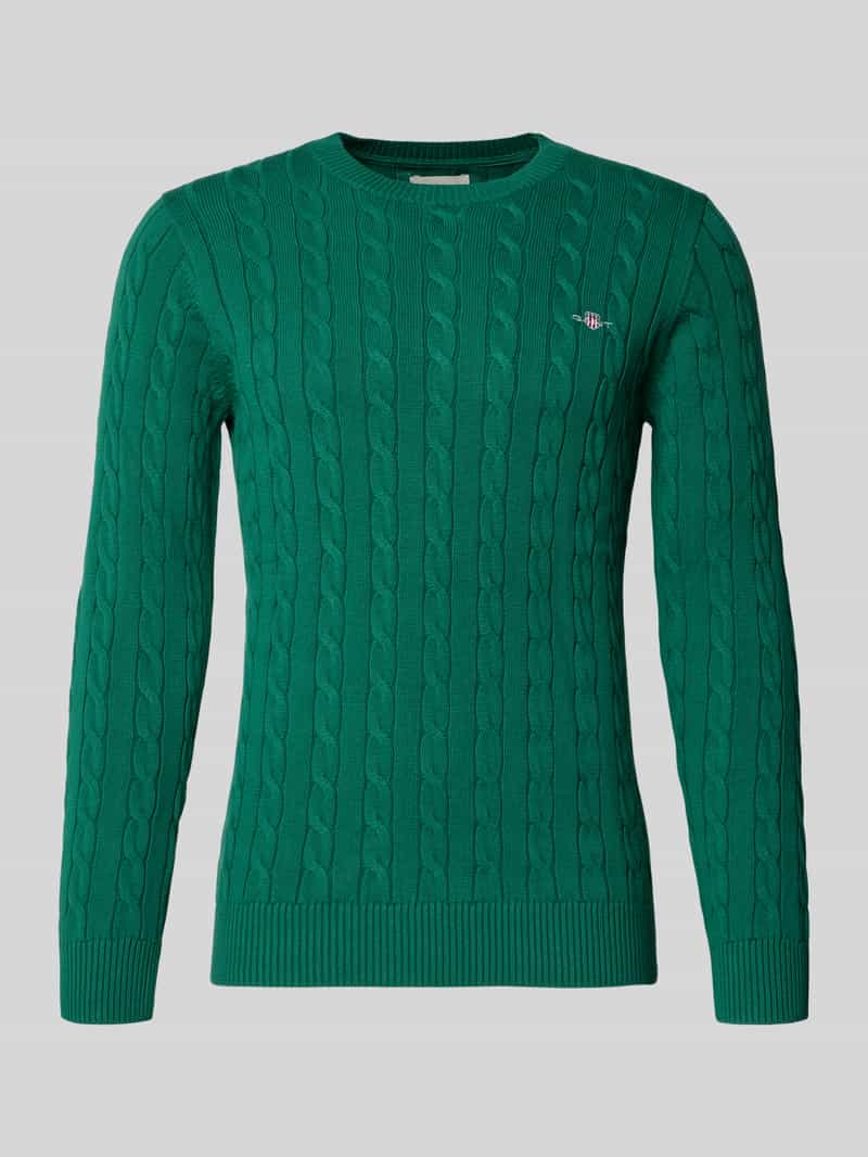 Sweter z dzianiny ze ściegiem warkoczowym i wyhaftowanym logo