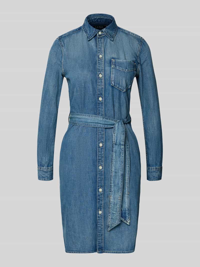 Sukienka jeansowa o długości do kolan z wiązanym paskiem model ‘JAMEIKA’