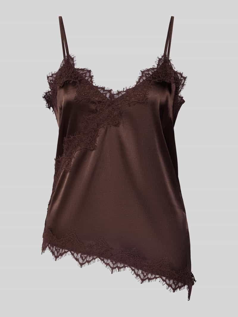 Top na ramiączkach z satyny z obszyciem koronką model ‘SOFIE’