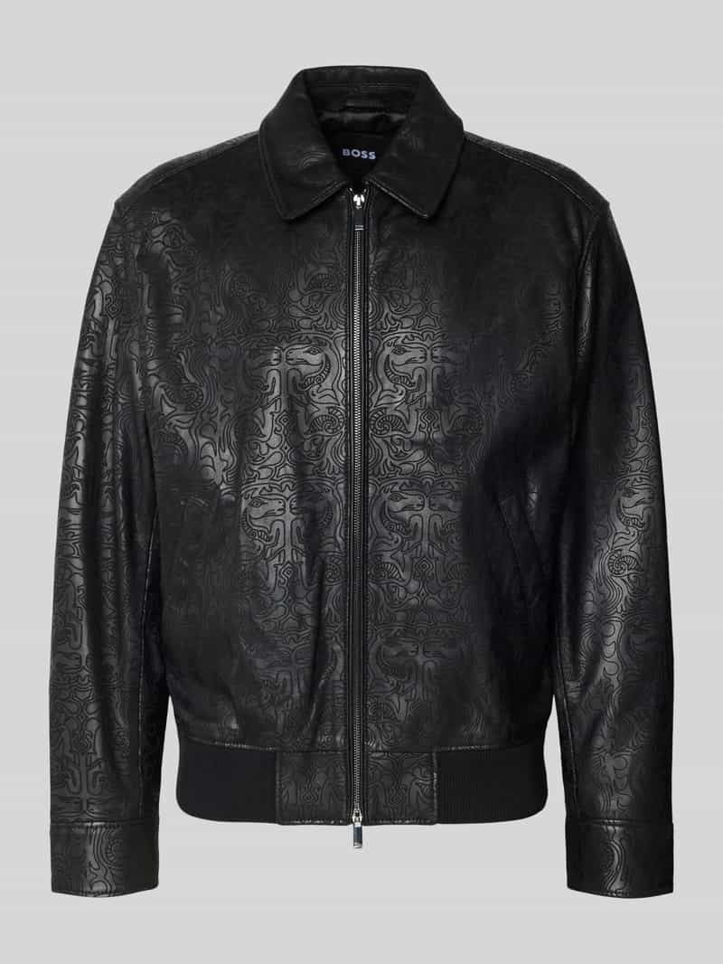 Kurtka skórzana o kroju regular fit ze wzorem na całej powierzchni model ‘JUZE_CNY’