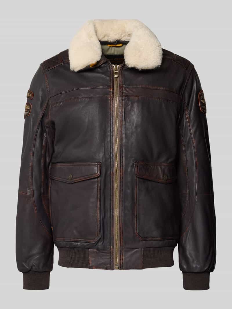 Kurtka pilotka o kroju regular fit ze skóry model ‘SNOWPROP’