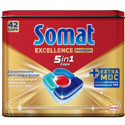 Kapsułki do zmywarki SOMAT Excellence Premium 5w1 - 42 sztuki + Puszka