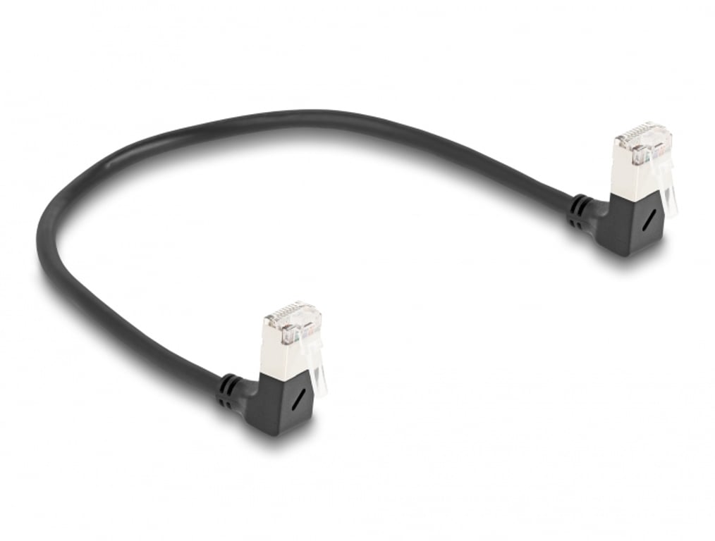 DeLOCK Kabel sieciowy RJ45 Cat.6A S/FTP Slim w dół/w dół pod kątem 90° 0,25 m czarny 80297