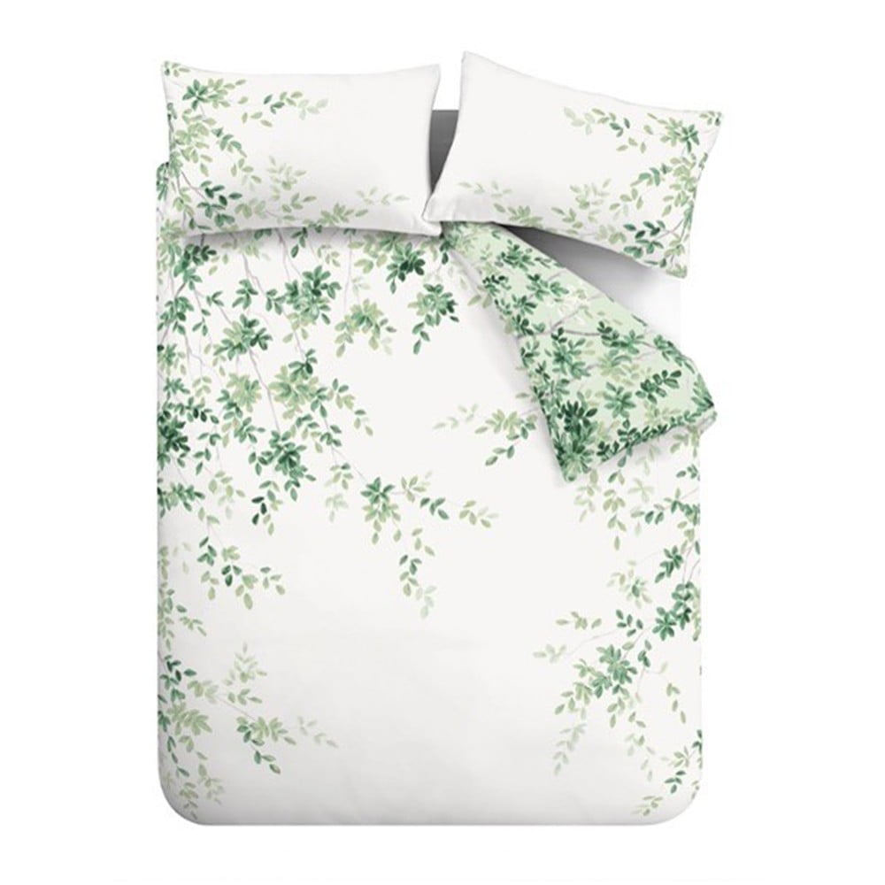 Biało-zielona bawełniana pościel dwuosobowa 230x220 cm Scenic Leaves – RHS