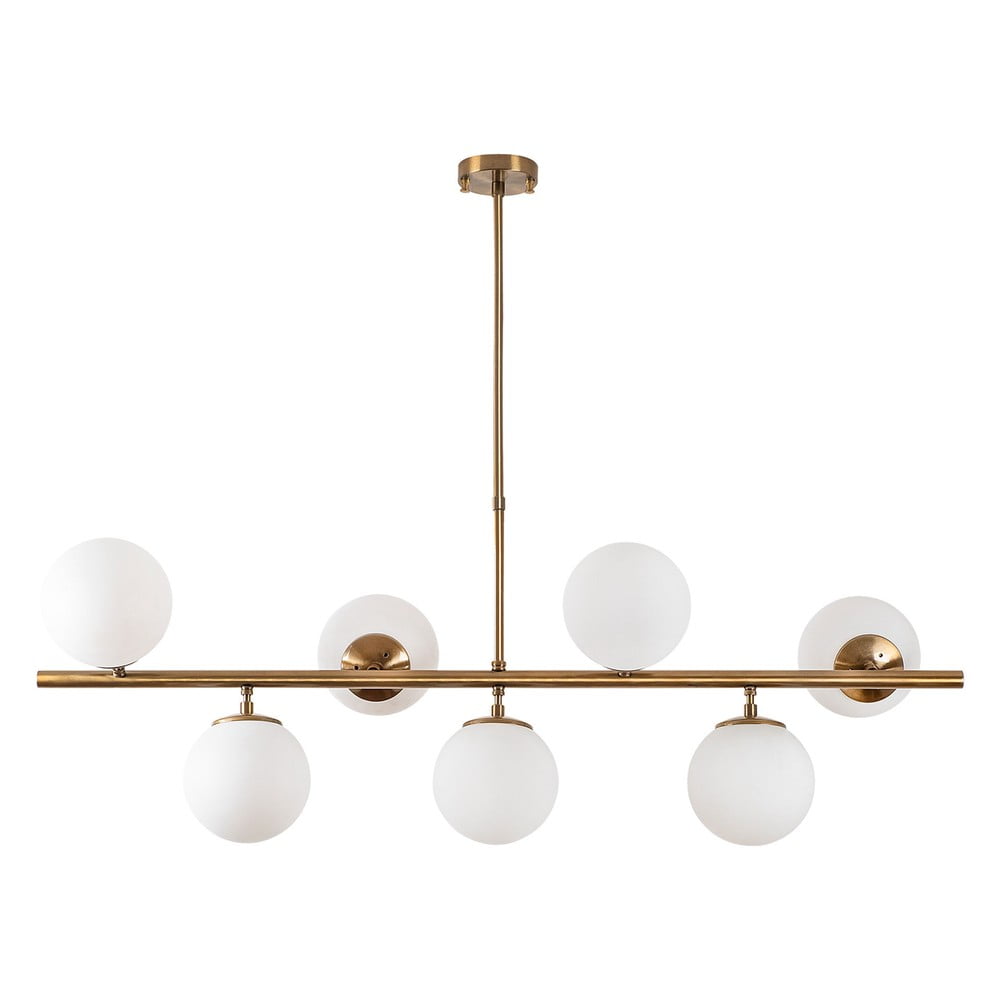 Biała/w kolorze mosiądzu lampa wisząca ze szklanym kloszem Fazli – Opviq lights