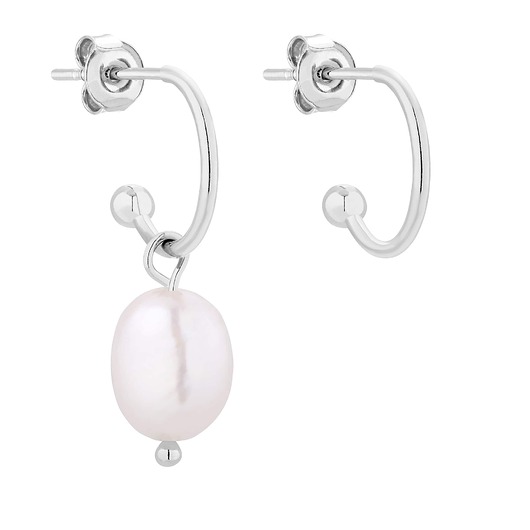Srebrne asymetryczne kolczyki z naturalną perłą