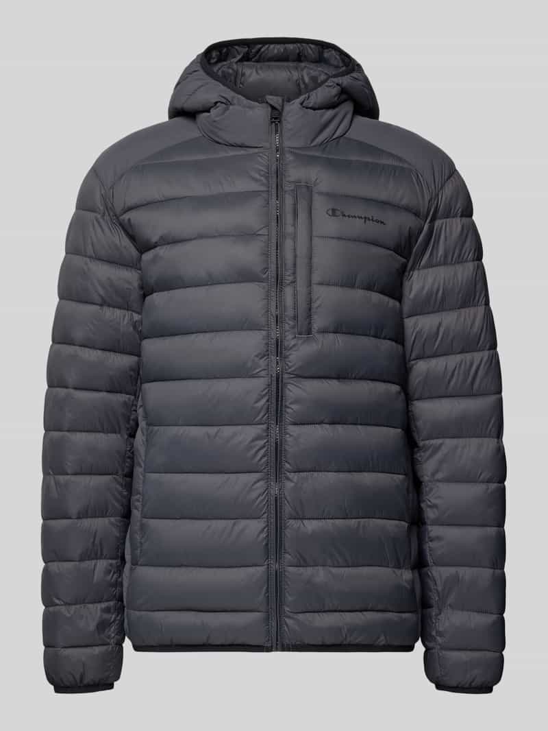 Kurtka pikowana z kapturem i logo