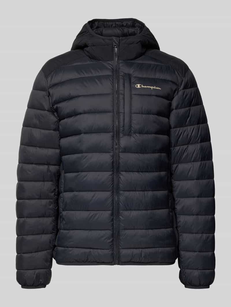 Kurtka pikowana z kapturem i logo