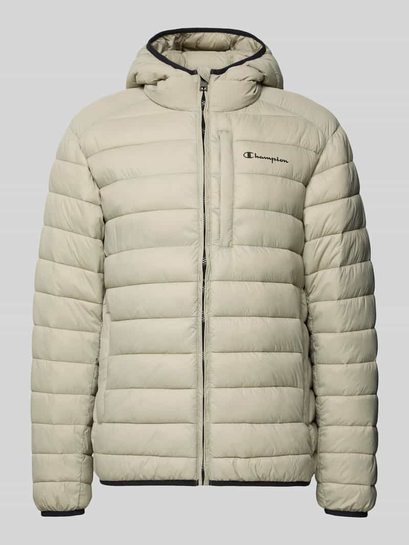 Kurtka pikowana z kapturem i logo