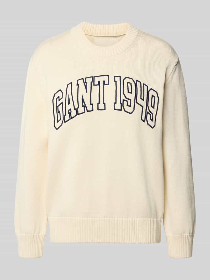 Sweter z dzianiny z wyhaftowanym logo i okrągłym dekoltem