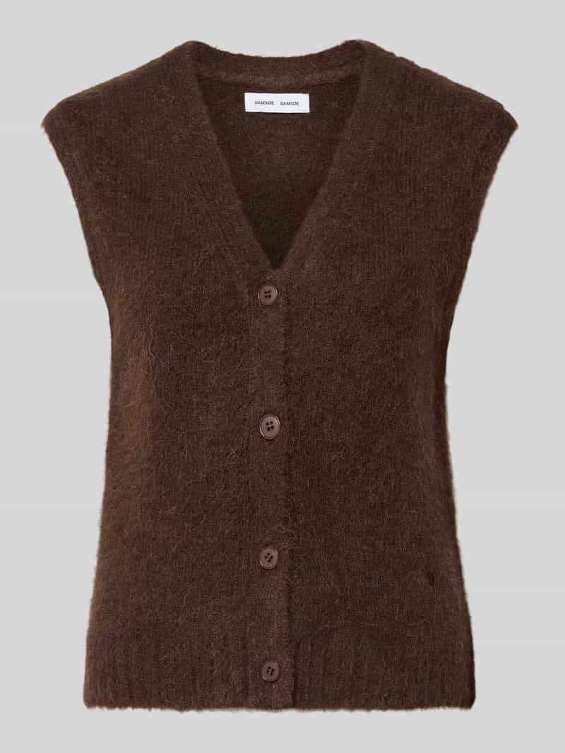 Kamizelka z mieszanki wełny z alpaki z dekoltem w serek model ‘JEANNE’