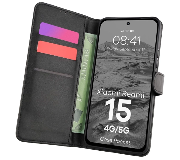 Bizon z klapką Pocket do Xiaomi Redmi 15 4G / 5G Czarny