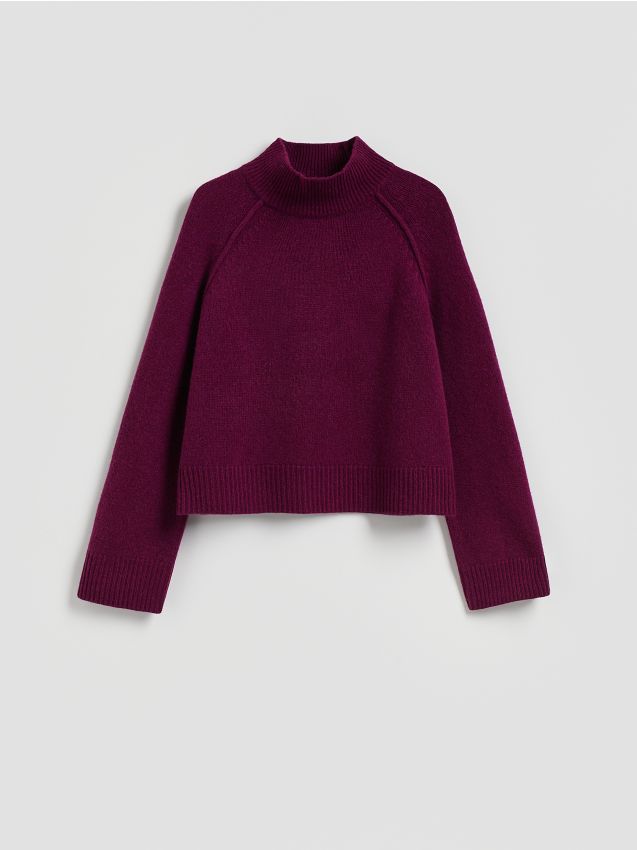 Reserved - Wełniany sweter z golfem - burgundowy