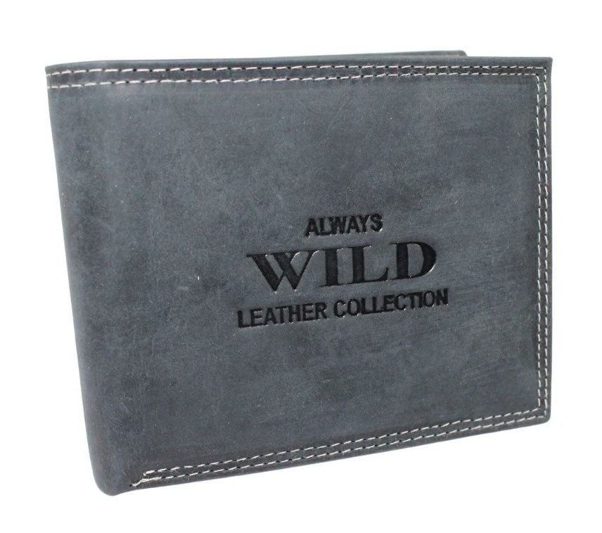 Portfel Męski Skórzany WILD Skóra Licowa Duży Poziomy Bez Zapięcia RFID CZARNY Zamszowy 8970 12,5 x 10 x 2 [cm]