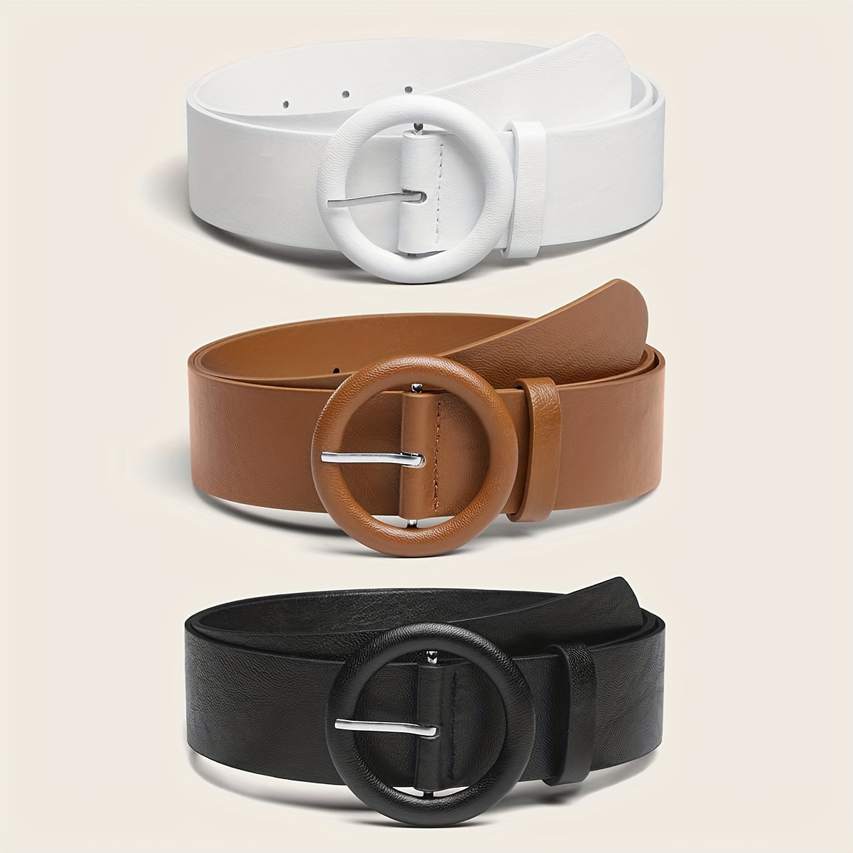 TEMU Elegancki zestaw 3 pasków dla kobiet w kolorach białym, brązowym i czarnym - Wszechstronny dodatek modowy do płaszczy i sukienek, pasek z