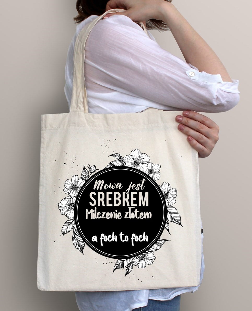 Shopper mowa jest srebrem milczenie złotem+ KÓŁKO Z KWIATKAMI