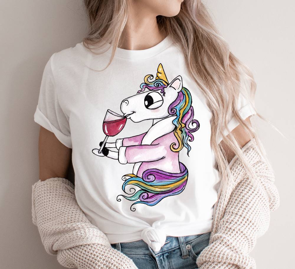 koszulka jednorożec z winem