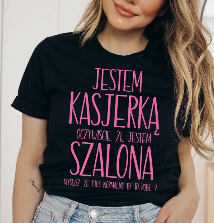 koszulka dla kasjerki , koszulka dla pracującej na kasie
