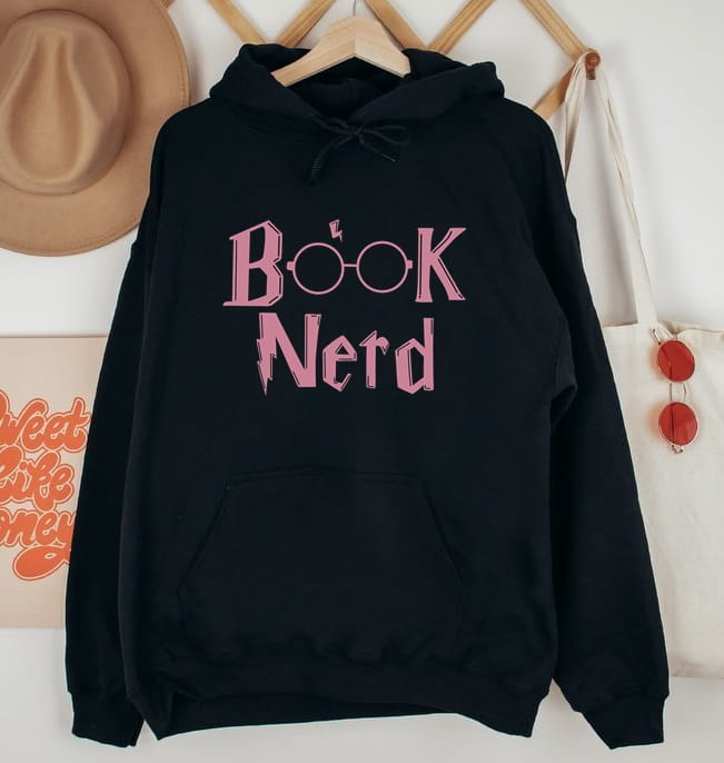 czarna damska bluza z kapturem book nerd
