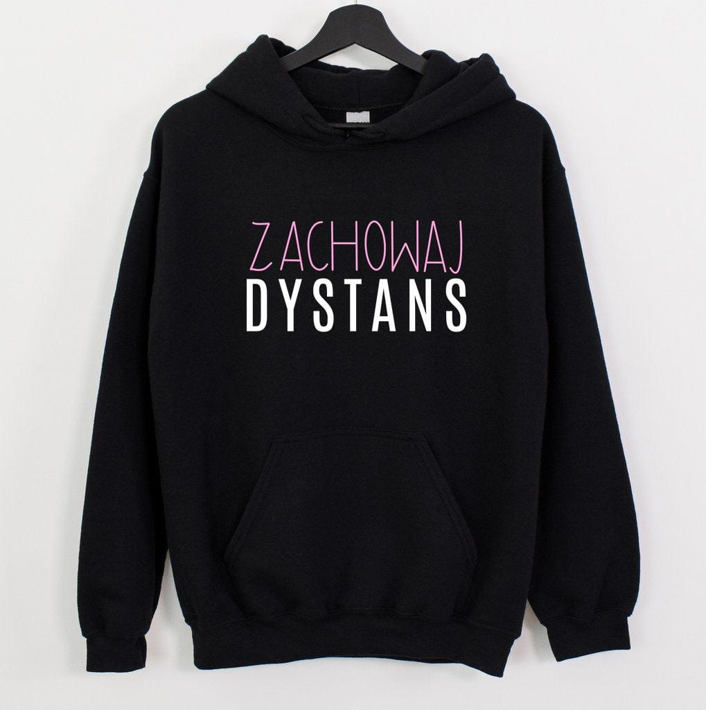 czarna damska bluza z kapturem zachowaj dystans