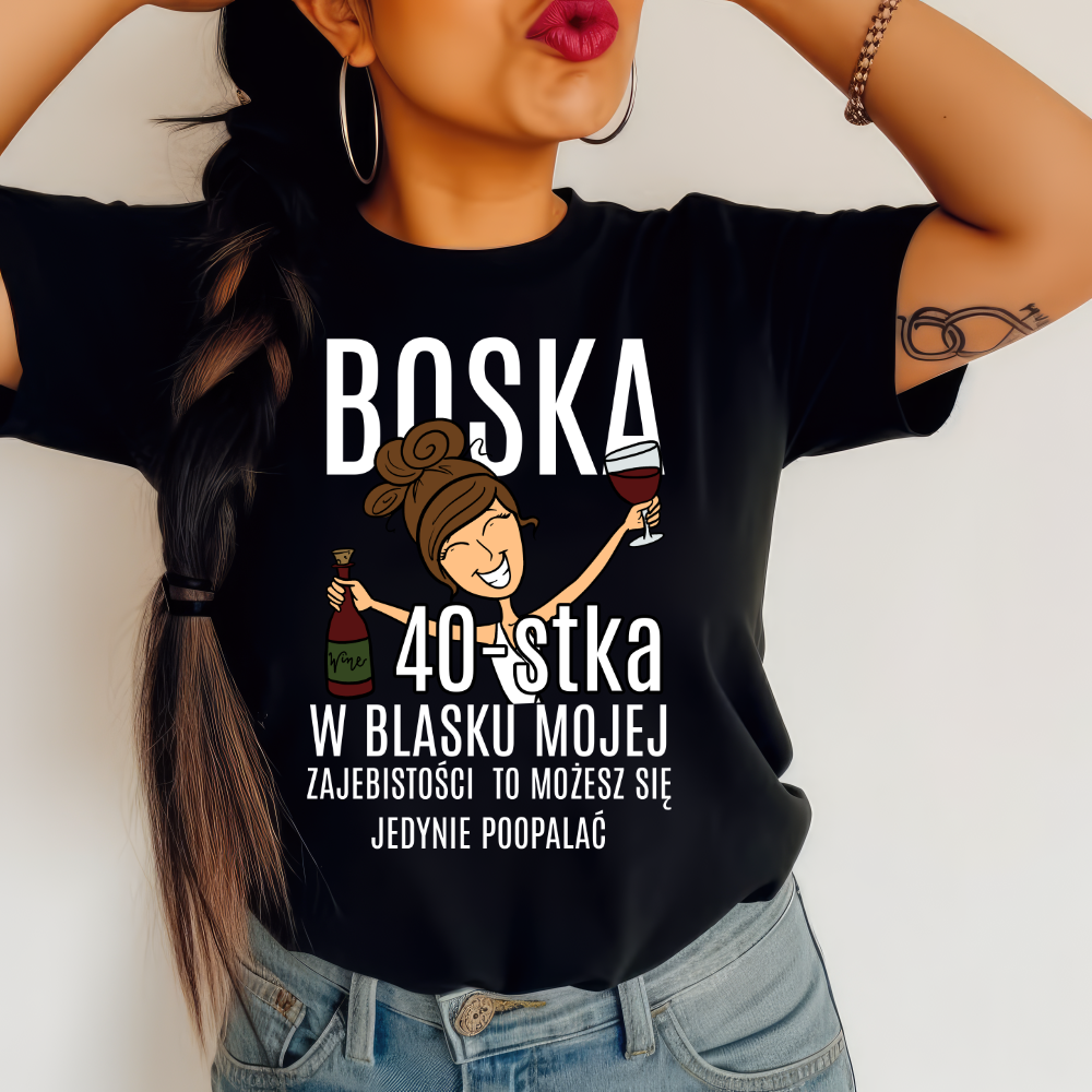 Damska koszulka na urodziny boska 40 dla brunetki
