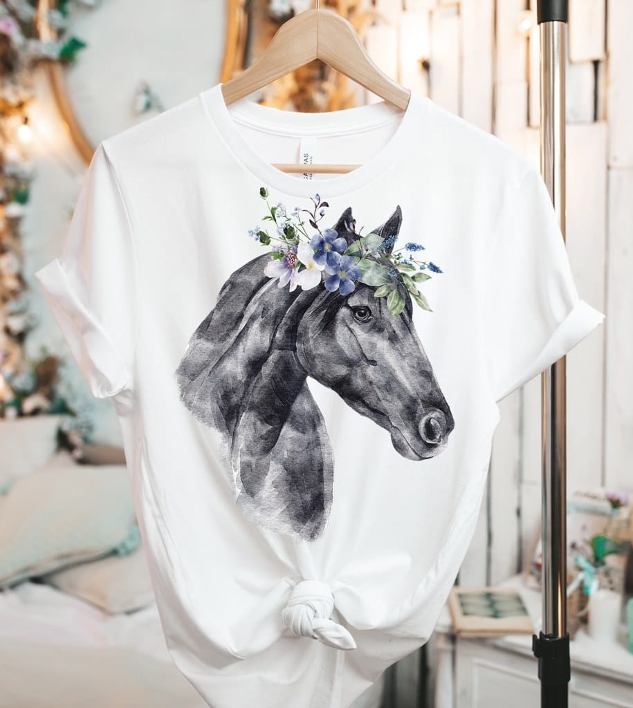koszulka z koniem z kwiatami