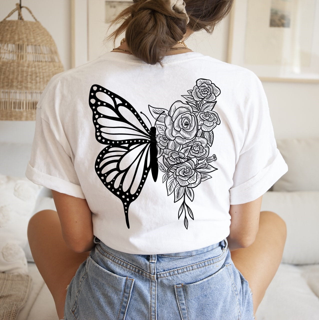 DAMSKIE T-shirt BOHO motyl na plecach
