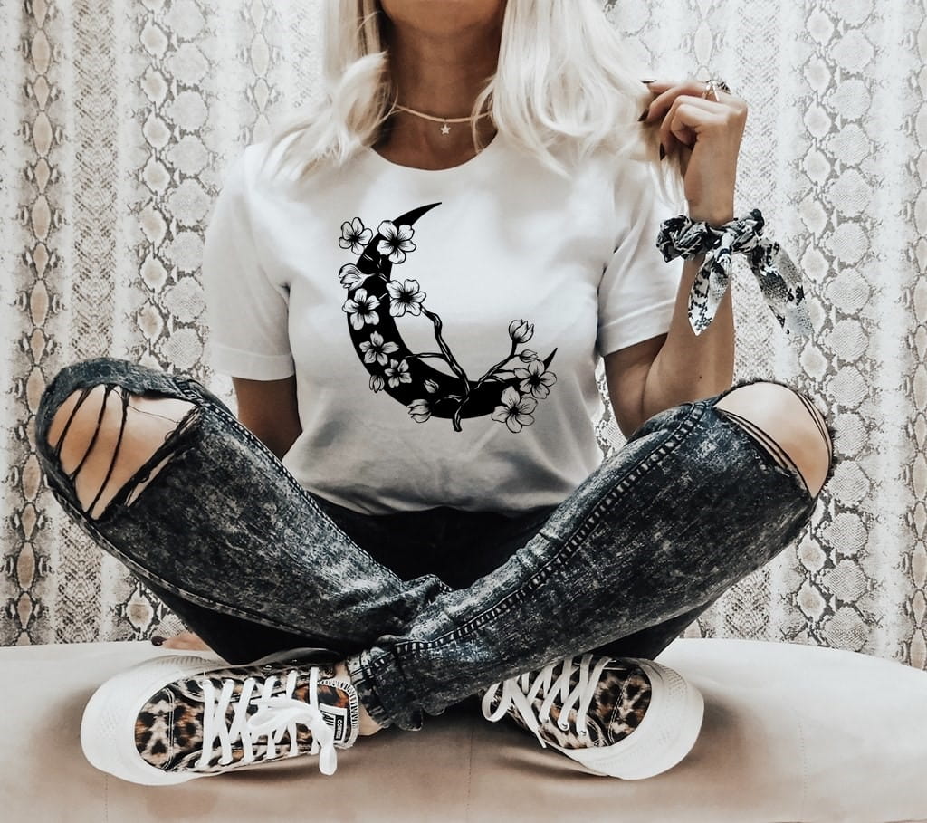 DAMSKI T-shirt boho księżyc