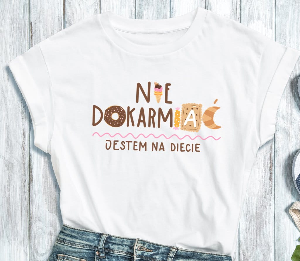 śmieszna koszulka na prezent nie dokarmiać jestem na diecie