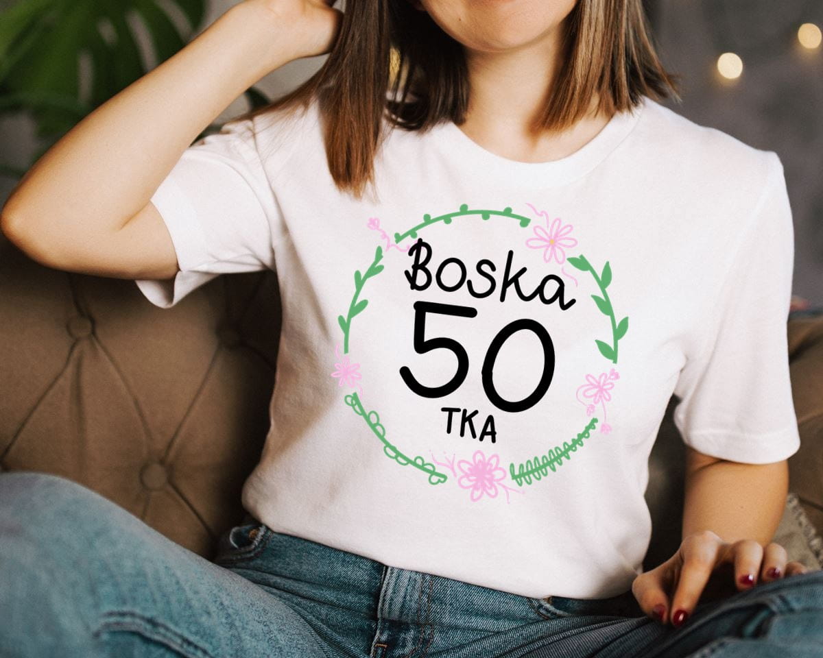 biała Koszulka boska 50 na 50 urodziny