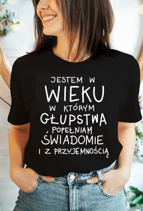 aa damska śmieszna koszulka JESTEM W WIEKU