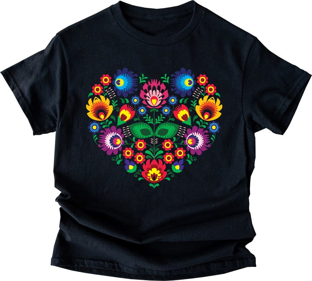 czarna koszulka folkowa z sercem