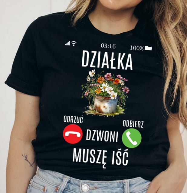 damska koszulka dla działkowca, koszulka na działkę DZIAŁKA DZWONI