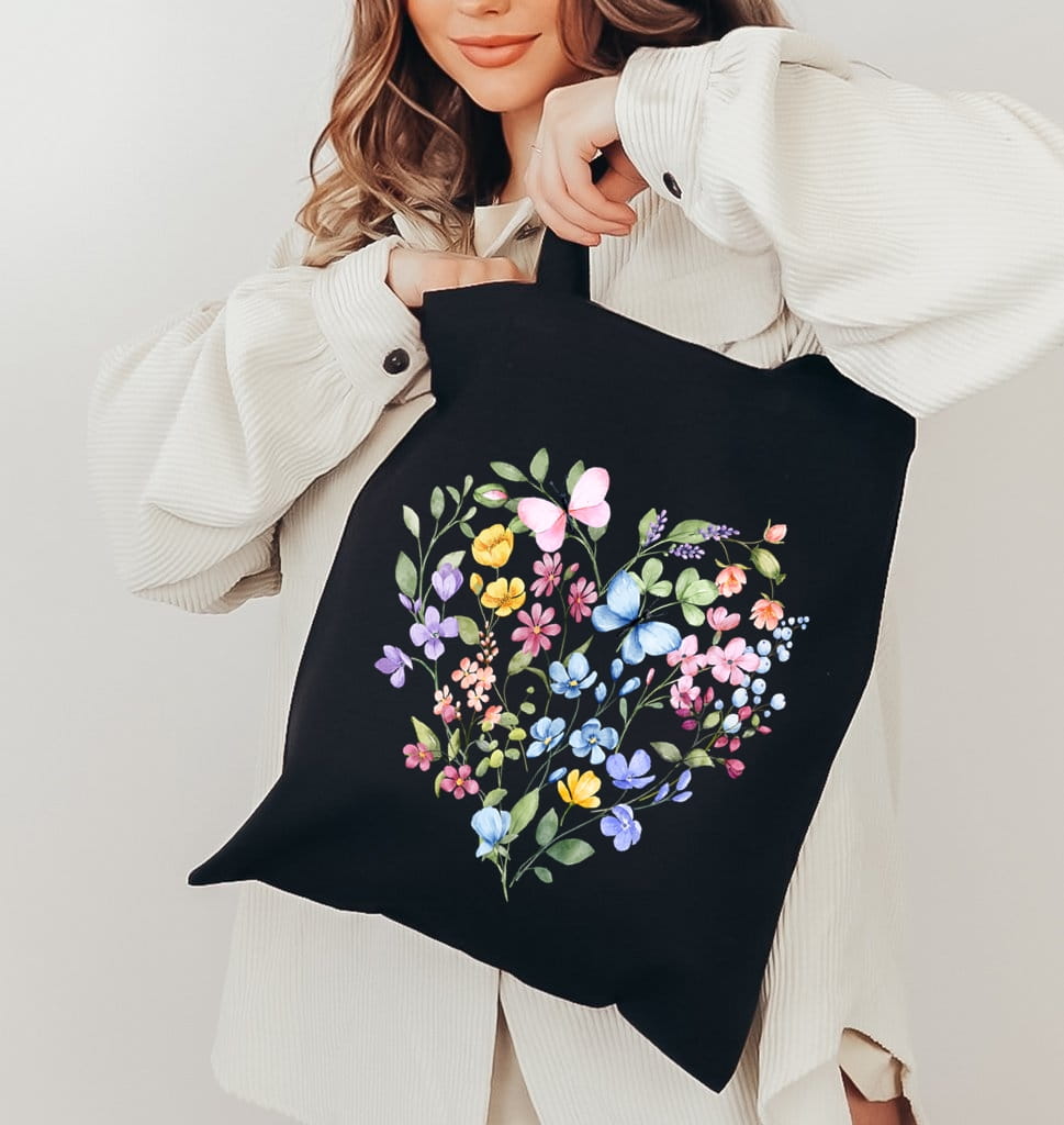 Torba bawełniana na zakupy - serce w kwiaty