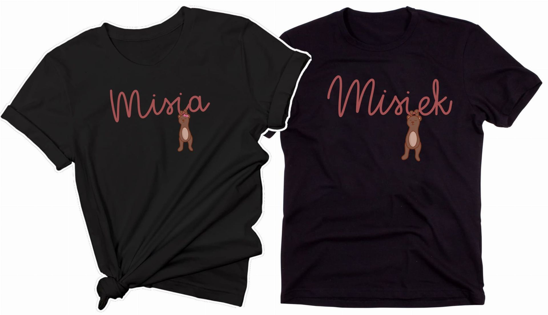 zestaw koszulek dla pary misia i misiek z misiami