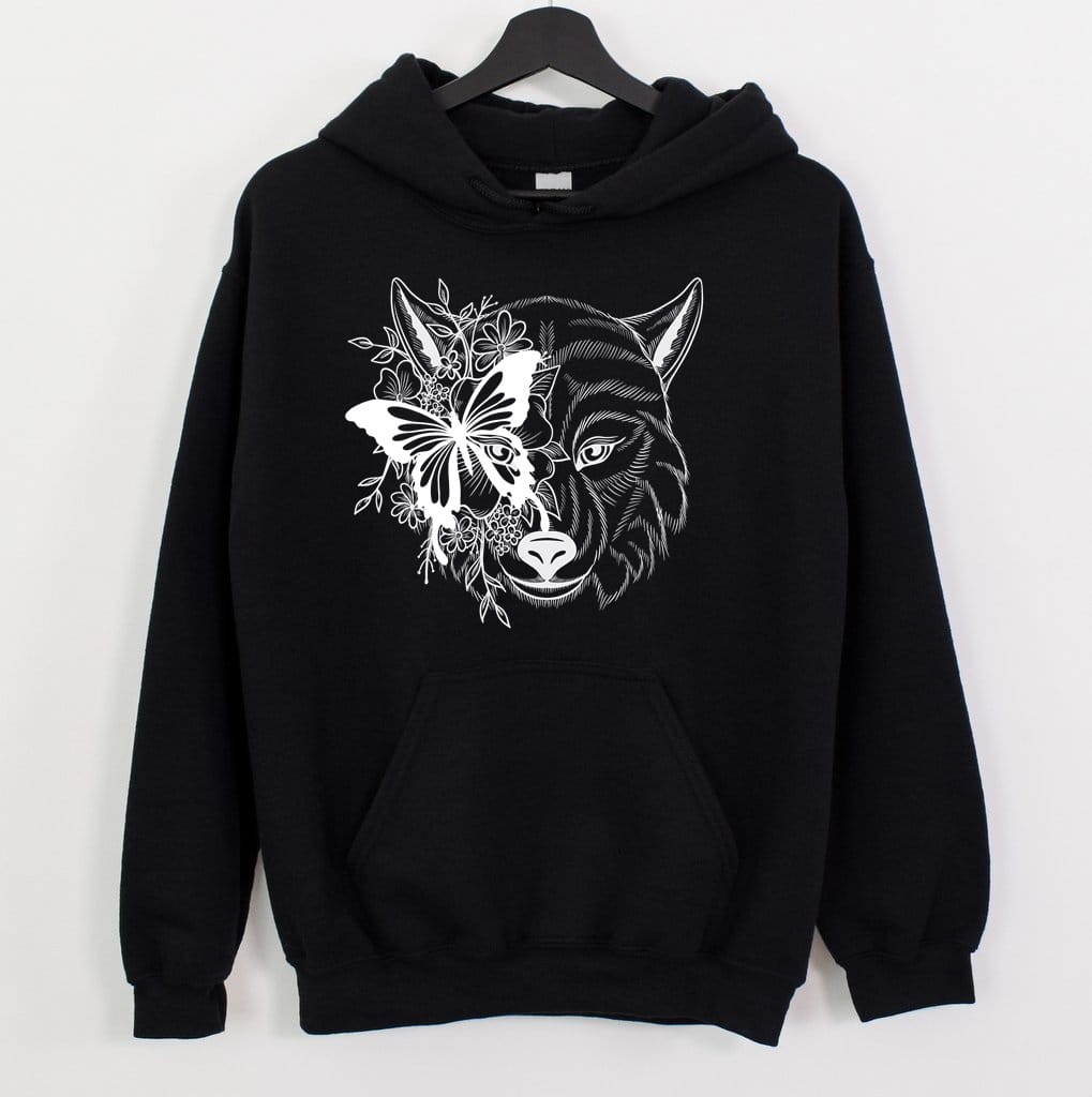 damska bluza z wilkiem czarna z kapturem