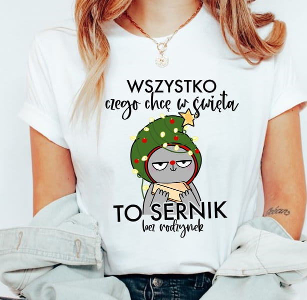 śmieszna koszulka - wszystko czego chcę na święta to sernik bez rodzynek