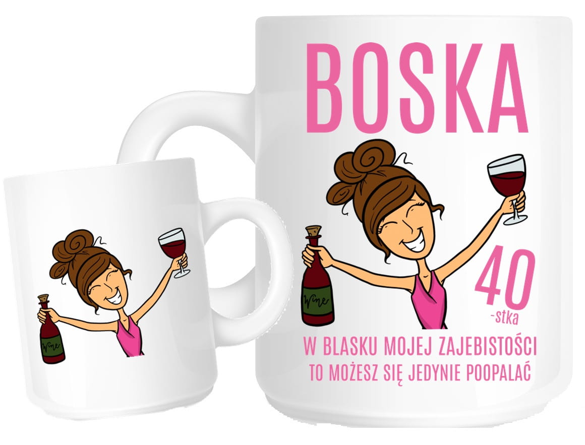 Kubek na 40 urodziny dla koleżanki z brunetką