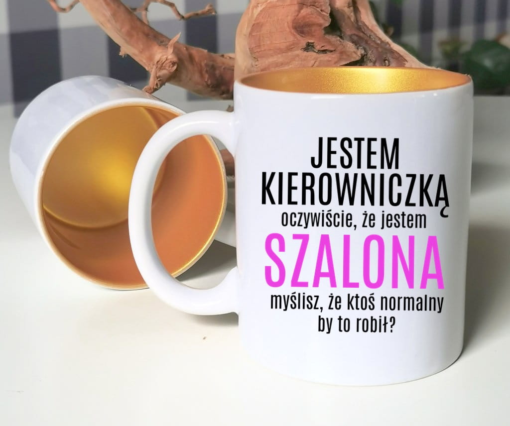 kubek dla kierowniczki - brokatowy złoty środek