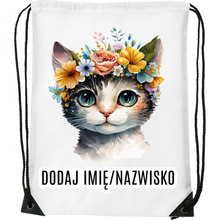 Worek na buty z imieniem do przedszkola szkoły żłobka KOTEK6