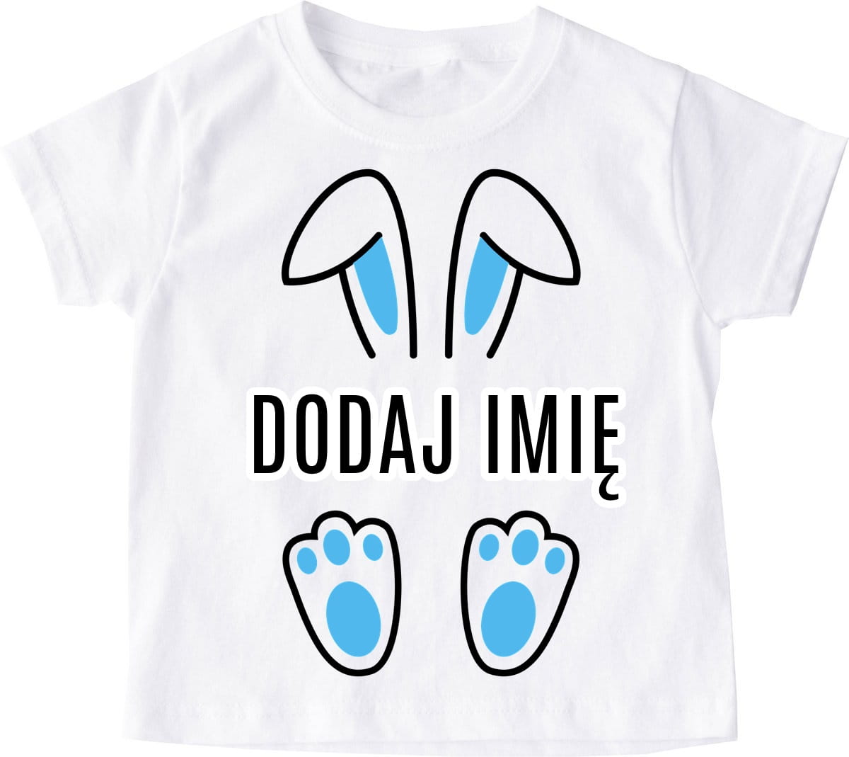 Koszulka NA WIELKANOC DLA DZIECKA Z IMIENIEM KRÓLIK - niebieskie uszka