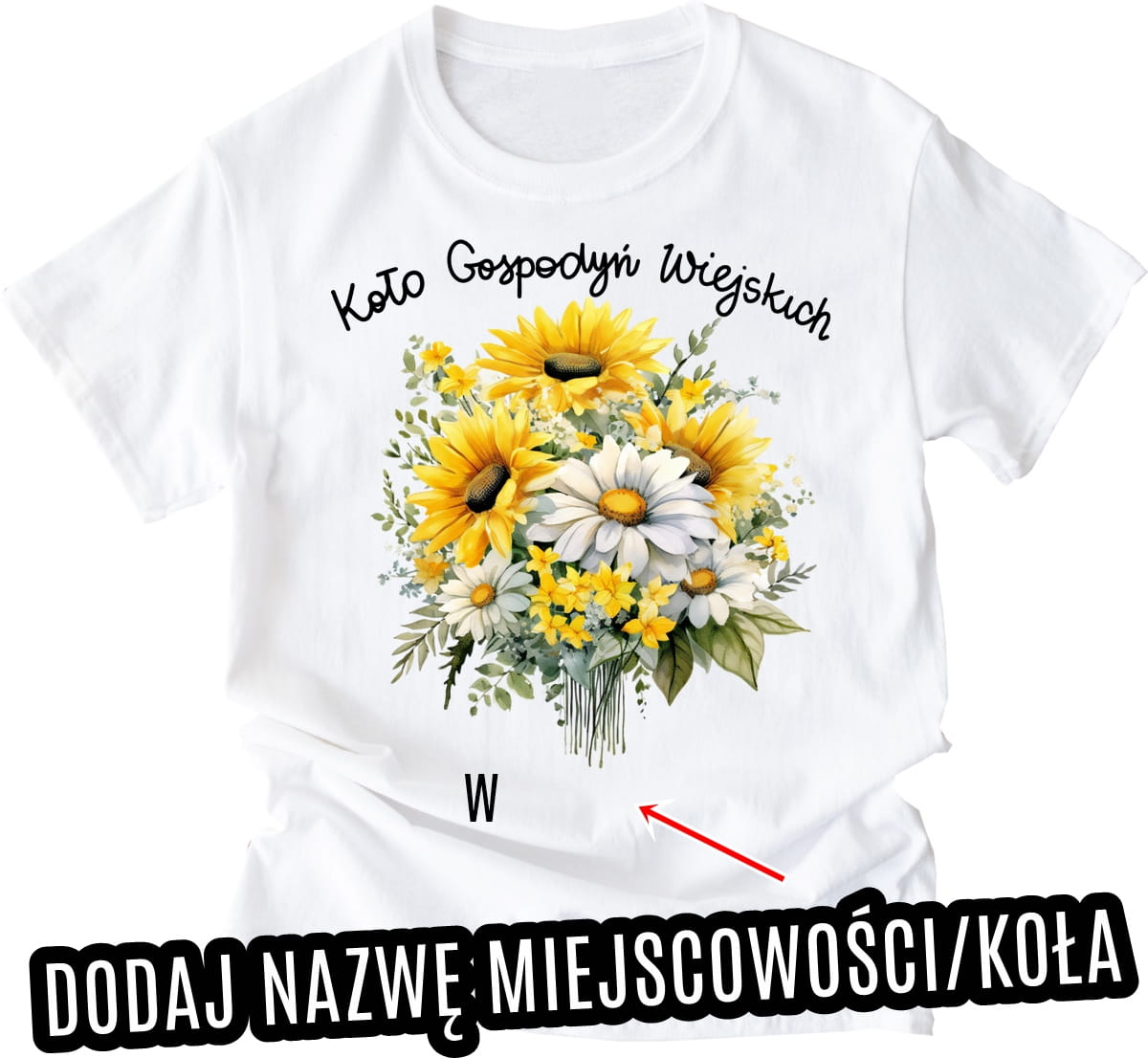 koszulki dla koła gospodyń wiejskich ze słonecznikiem bukietem kwiatów