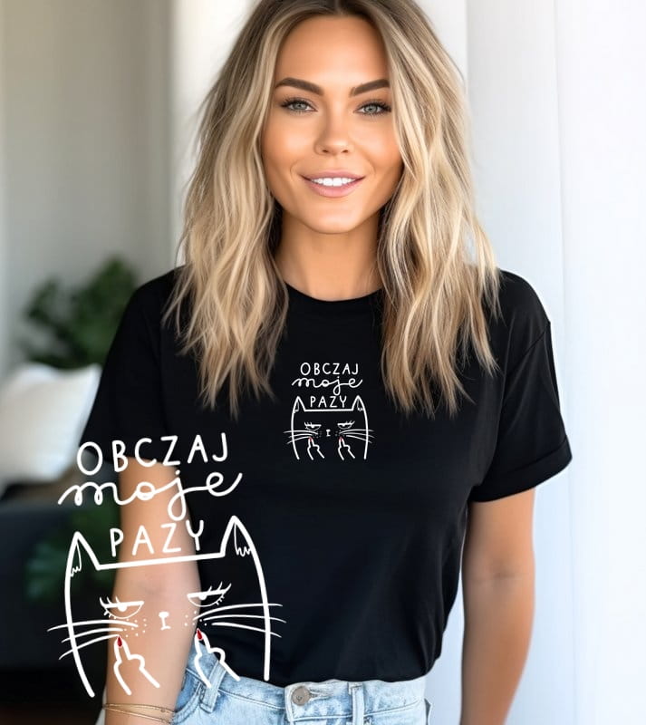 CZARNA KOSZULKA DAMSKA z nadrukiem